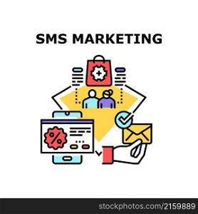 Sms marketing email and mobile phone. business notification. mail campaign. electronic send. web contact. social alert vector concept color illustration. Sms marketing icon vector illustration