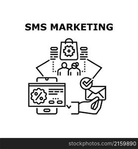 Sms marketing email and mobile phone. business notification. mail campaign. electronic send. web contact. social alert vector concept black illustration. Sms marketing icon vector illustration
