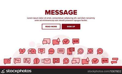 SMS Message Landing Web Page Header Banner Template Vector. Conversation Service, SMS Message, Notification, Group Chat Assortment Illustration. SMS Message Landing Header Vector