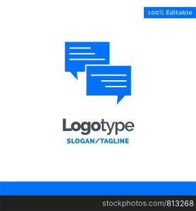 Sms, Message, Popup, Bubble, Chat Blue Solid Logo Template. Place for Tagline