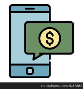 Sms money phone alert icon. Outline sms money phone alert vector icon color flat isolated. Sms money phone alert icon color outline vector