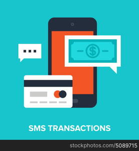 sms transactions. Abstract vector illustration of sms transactions flat design concept.