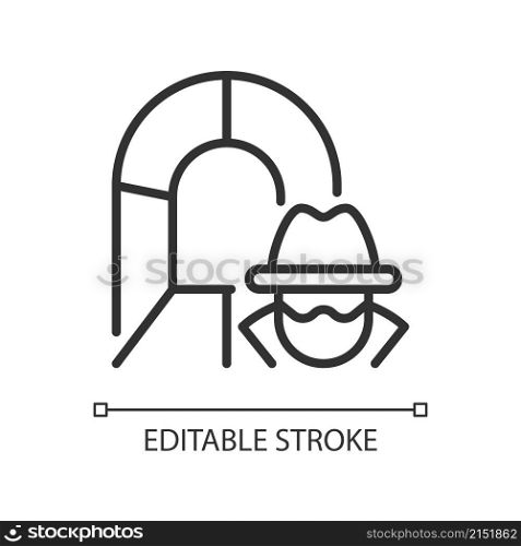 Smuggling tunnel linear icon. Underground border trespassing. Thin line customizable illustration. Contour symbol. Vector isolated outline drawing. Editable stroke. Pixel perfect. Arial font used. Smuggling tunnel linear icon