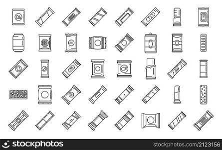 Snack bar icons set outline vector. Candy product. Snack bar food. Snack bar icons set outline vector. Candy product
