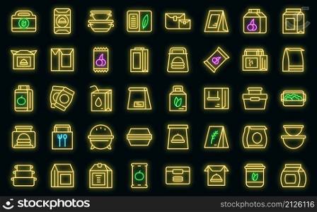 Snack pack icons set outline vector. Candy bag. Nut package. Snack pack icons set vector neon