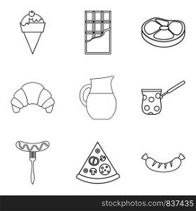Snack with coffee icons set. Outline set of 9 snack with coffee vector icons for web isolated on white background. Snack with coffee icons set, outline style