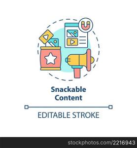 Snackable content concept icon. SMM strategy. Internet marketing trend abstract idea thin line illustration. Isolated outline drawing. Editable stroke. Arial, Myriad Pro-Bold fonts used. Snackable content concept icon
