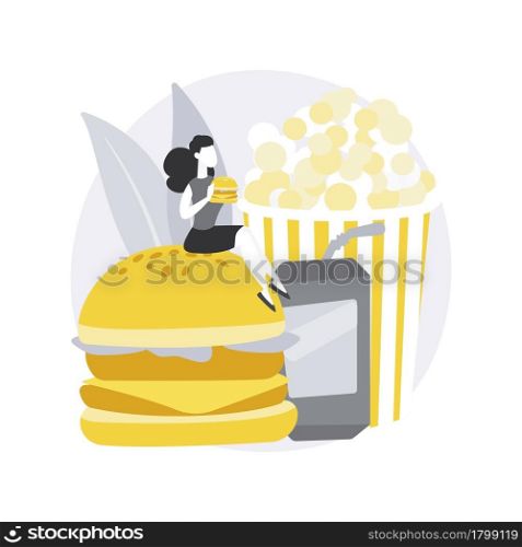 Snacking non-stop abstract concept vector illustration. Mindless snacking, junk food, non-stop eating while working, reduce cholesterol use, diet and nutrition, addictive habit abstract metaphor.. Snacking non-stop abstract concept vector illustration.