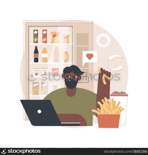 Snacking non-stop abstract concept vector illustration. Mindless snacking, junk food, non-stop eating while working, reduce cholesterol use, diet and nutrition, addictive habit abstract metaphor.. Snacking non-stop abstract concept vector illustration.