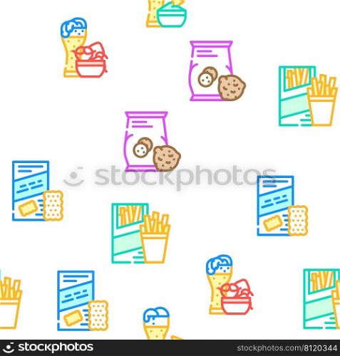 Snacks Food And Drink Vector Seamless Pattern Color Line Illustration. Snacks Food And Drink Vector Seamless Pattern