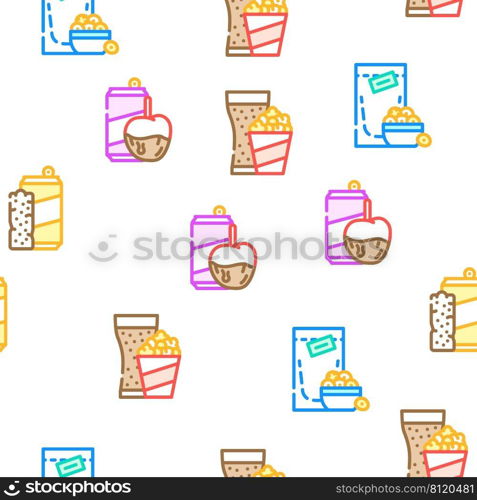 Snacks Food And Drink Vector Seamless Pattern Color Line Illustration. Snacks Food And Drink Vector Seamless Pattern