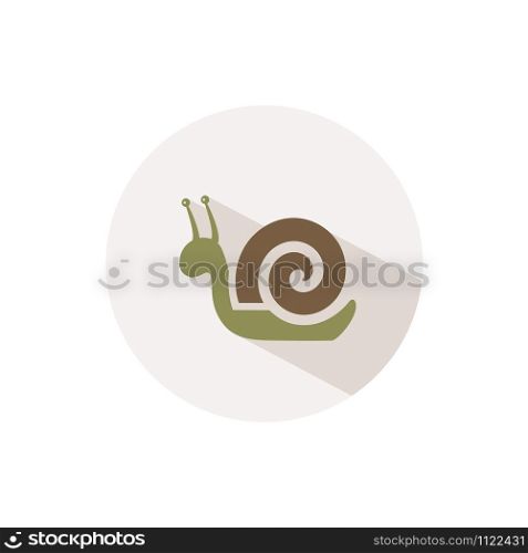 Snail. Icon with shadow on a beige circle. Fall flat vector illustration