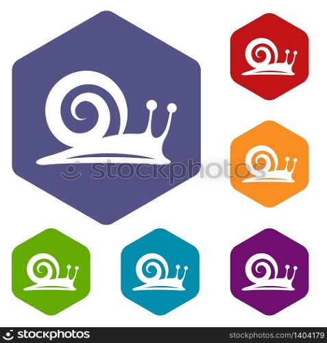 Snail icons vector colorful hexahedron set collection isolated on white. Snail icons vector hexahedron