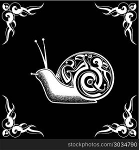 Snail Tribal Tattoo With Corner Vector Art Illustration. Snail Tribal Tattoo With Corner