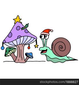 snails are celebrating christmas. cartoon illustration sticker mascot emoticon