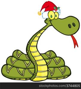 Snake Cartoon Character With Santa Hat