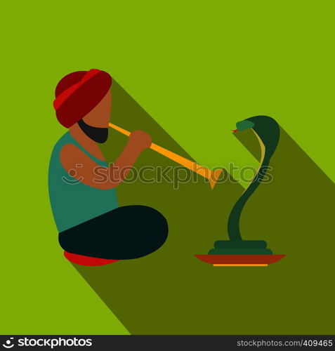 Snake-charmer flat icon. Modern symbol of charmer on a green background. Snake-charmer flat icon