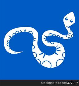 Snake icon white isolated on blue background vector illustration. Snake icon white