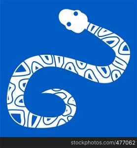 Snake icon white isolated on blue background vector illustration. Snake icon white