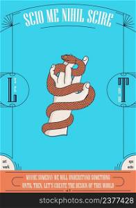Snake on the hand. Mystical retro card. Symbol of deception and danger. Ready design elements for print, tattoo, t-shirt, web or other concepts. Vector graphics. Snake on the hand. Mystical retro card. Symbol of deception and danger. Ready design elements for print, tattoo, t-shirt, web or other concepts. Vector template
