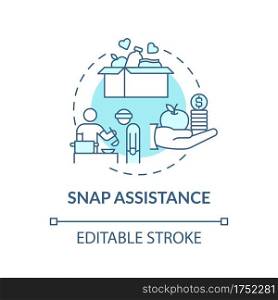 SNAP assistance concept icon. Working to fight hunger idea thin line illustration. Supplemental nutrition. Hungry and undernourished. Vector isolated outline RGB color drawing. Editable stroke. SNAP assistance concept icon