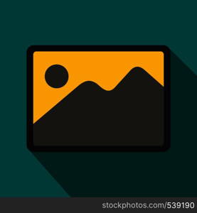 Snapshot icon in flat style on green background. Landscape shot icon. Snapshot icon, flat style