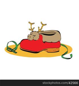 sneaker Santa Claus fur and deer, color vector illustration