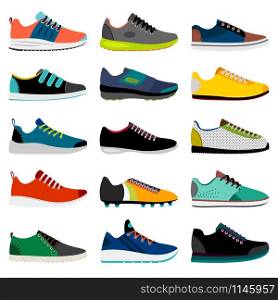Sneaker shoe. Athletic sneakers vector illustration, fitness sport shop footwear collection isolated on white background, vector illustration. Sneaker shoes collection
