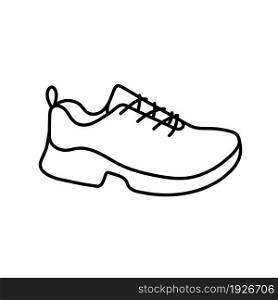 Sneaker shoe, boot. Sport equipment line sketch. Hand drawn doodle outline icon. Vector black and white freehand fitness illustration