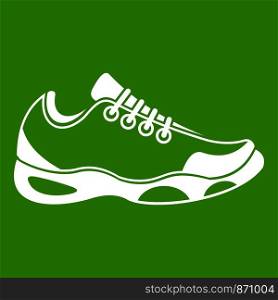 Sneakers for tennis icon white isolated on green background. Vector illustration. Sneakers for tennis icon green