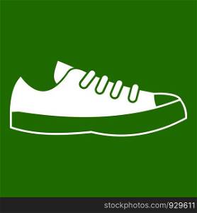Sneakers icon white isolated on green background. Vector illustration. Sneakers icon green
