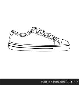Sneakers. Mens and womens sports and casual shoes. Outline drawing. Sneakers. Mens and womens sports and casual shoes. Outline drawing.