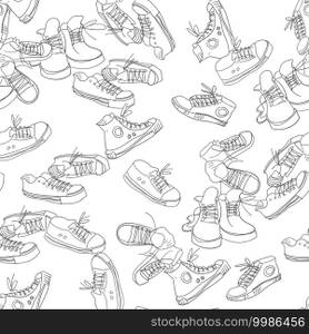 Sneakers seamless pattern. Doodle vector background