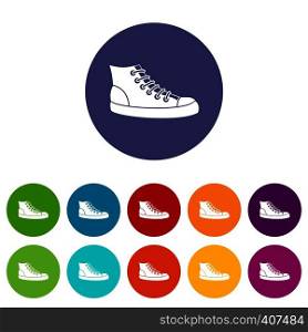 Sneakers set icons in different colors isolated on white background. Sneakers set icons