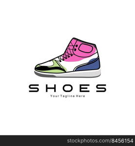 Sneakers Shoe Logo Design, vector illustration of trending youth footwear, simple funky concept