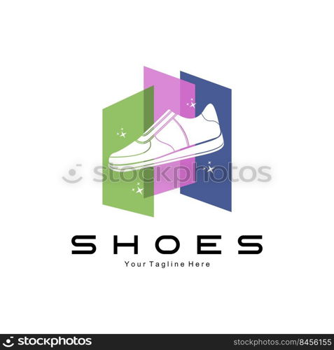 Sneakers Shoe Logo Design, vector illustration of trending youth footwear, simple funky concept