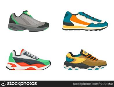 Sneakers shoes for run jogging and do sport and fitness. Footwear fashion for athletic, sneaker symbol design. Vector illustration. Sneakers shoes for run jogging and do sport and fitness