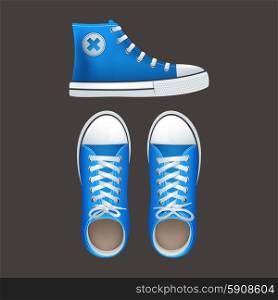 Sneakers tennies popular youth footwear icons. Teenage school boys and girls popular street wear high top sneakers chucks gumshoes abstract isolated vector illustration