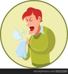 Sneezing man and a handkerchief. Vector image of the sneezing man and a handkerchief