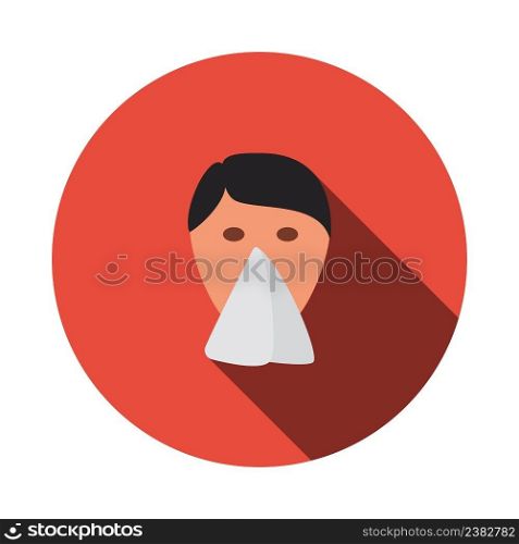 Sneezing Nose Icon. Flat Circle Stencil Design With Long Shadow. Vector Illustration.