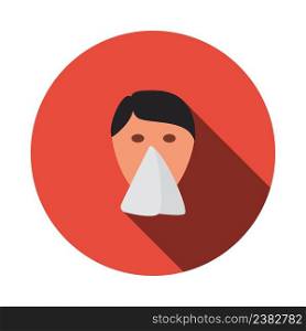 Sneezing Nose Icon. Flat Circle Stencil Design With Long Shadow. Vector Illustration.