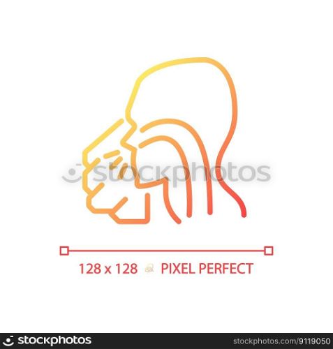 Sneezing pixel perfect gradient linear vector icon. Infectious respiratory disease. Virus spreading prevention. Thin line color symbol. Modern style pictogram. Vector isolated outline drawing. Sneezing pixel perfect gradient linear vector icon