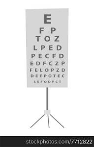 Snellen hart vector illustration. Equipment for examination of eyesight isolated on white background. Table with letters and symbols on an iron stand. Element of the ophthalmologist s office interior. Snellen hart vector illustration. Equipment to examine of eyesight isolated on white background