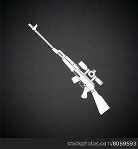 Sniper rifle icon. Black background with white. Vector illustration.