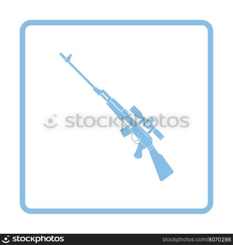 Sniper rifle icon. Blue frame design. Vector illustration.