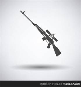 Sniper rifle icon on gray background, round shadow. Vector illustration.