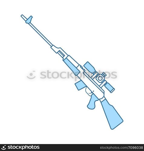 Sniper Rifle Icon. Thin Line With Blue Fill Design. Vector Illustration.