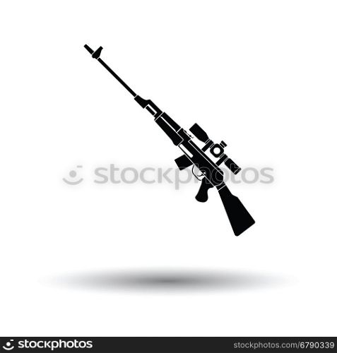 Sniper rifle icon. White background with shadow design. Vector illustration.