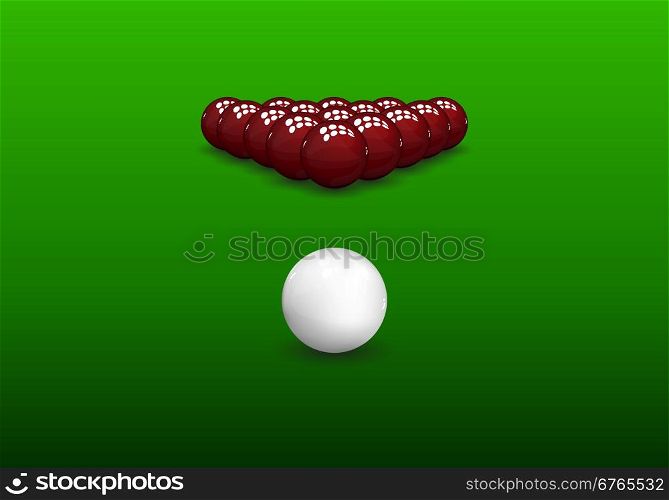 Snooker pyramid shiny balls on green background. Vector illustration.