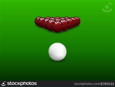 Snooker pyramid shiny balls on green background. Vector illustration.